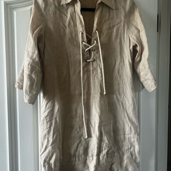 Linen khaki style dress by Lagene size small - Picture 3 of 3